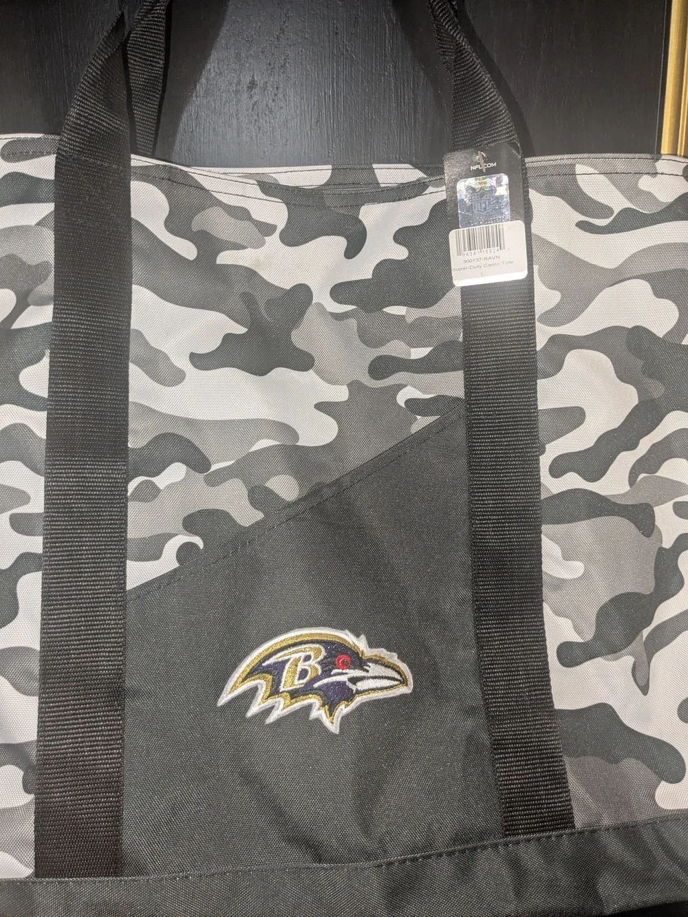 NFL Baltimore Ravens Gray Camo Duffel Tote